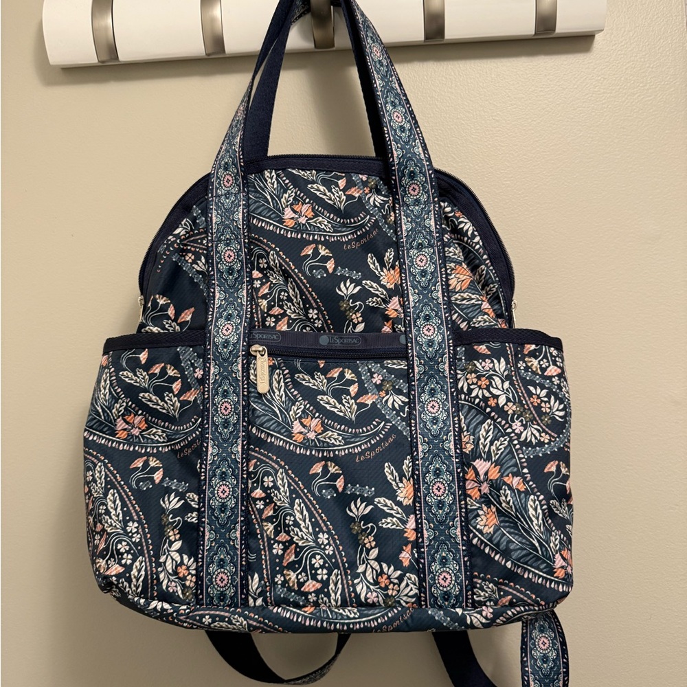 Floral Navy Knapsack/Tote